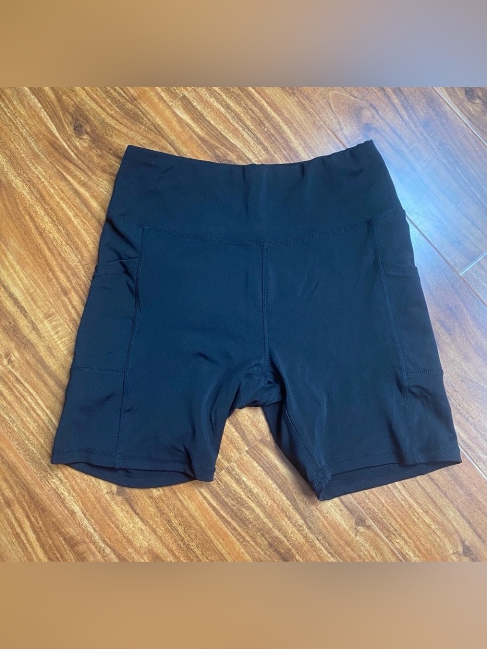 Ebb & Flow Womens Black High Waist Side Pocket Stretch Active Bike Shorts Size M